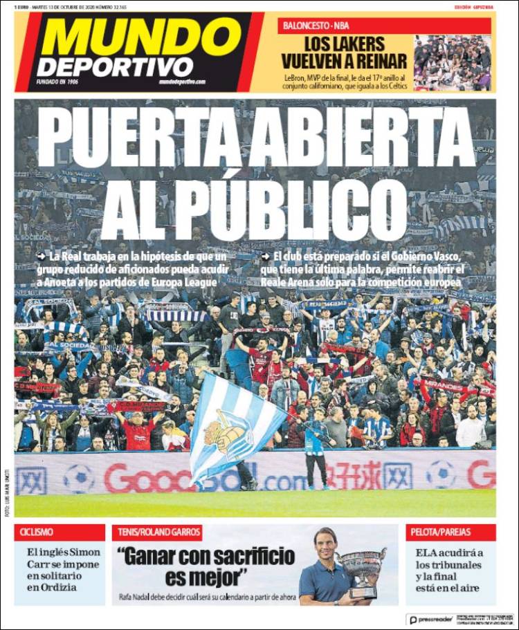 Portada de Mundo Deportivo Gipuzkoa (España)