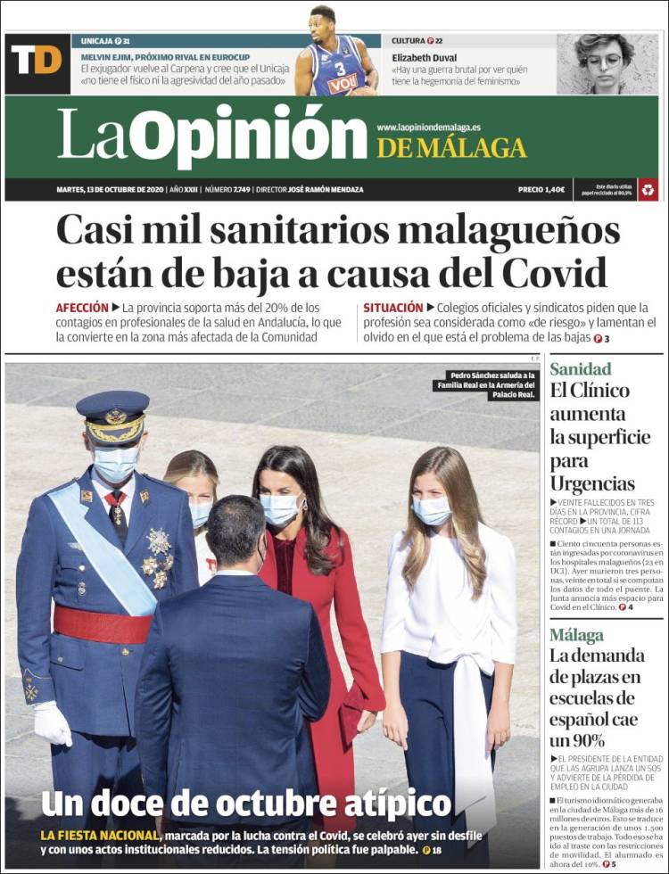 Portada de La Opinión de Málaga (España)