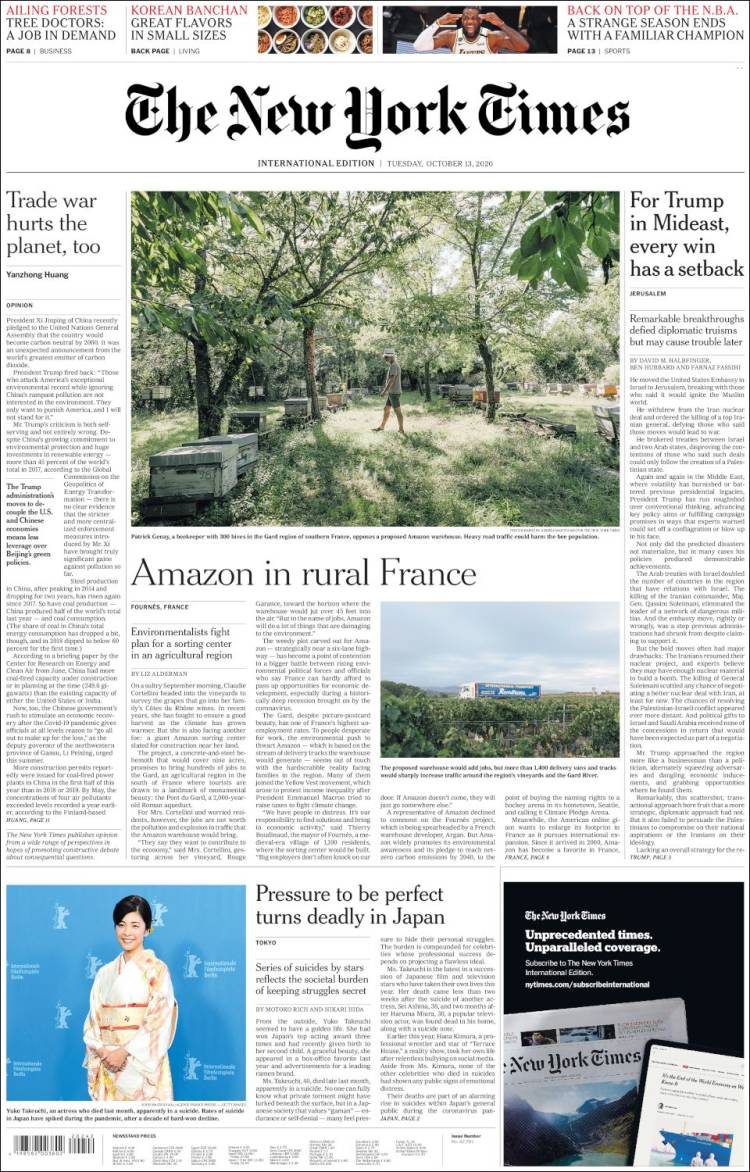 Portada de International New York Times (Europa)