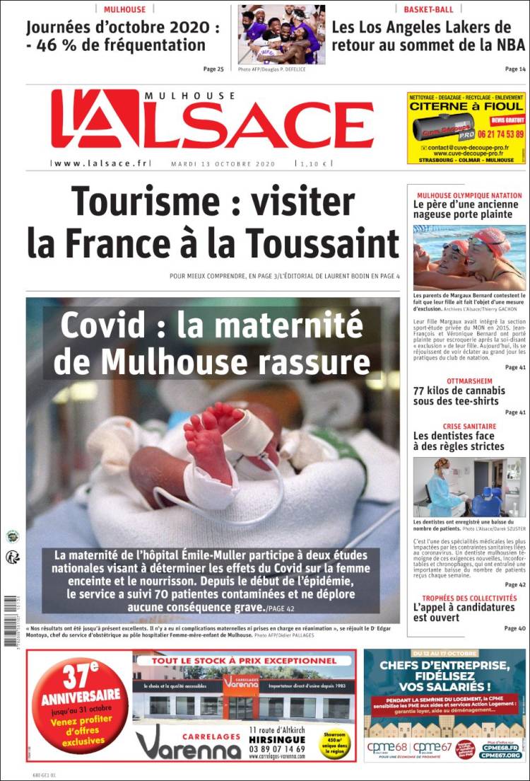 Portada de Journal L'Alsace (Francia)
