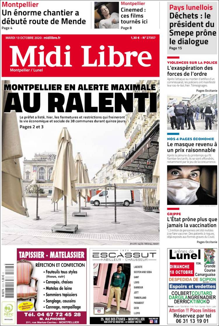 Portada de Midi Libre (Francia)