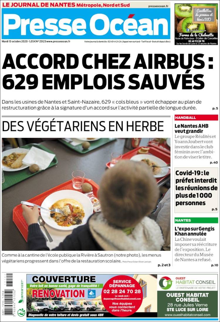 Portada de Presse Ocean (Francia)