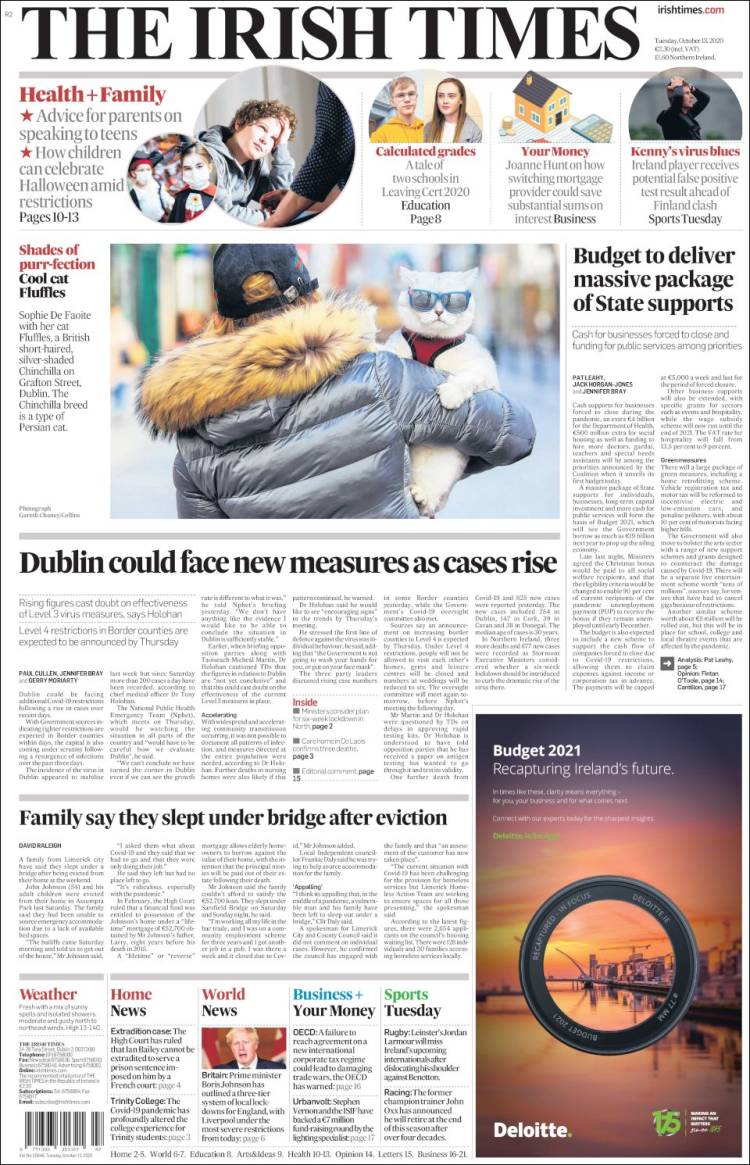 Portada de Irish Times (Irlanda)