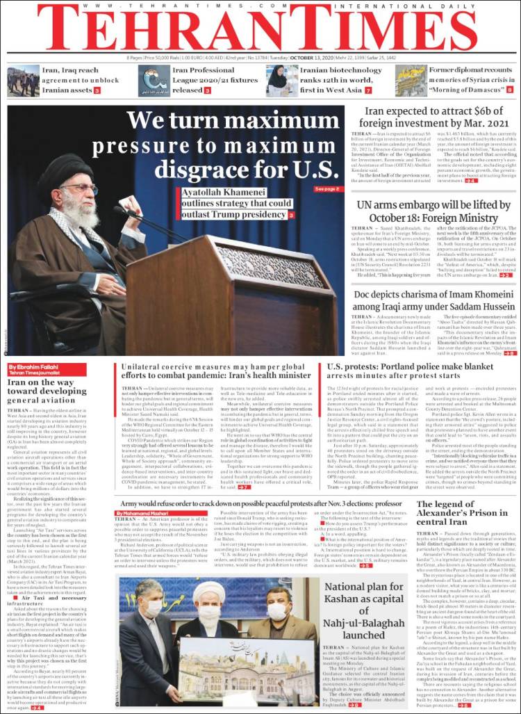 Portada de TehranTimes (Ir&aacute;n)