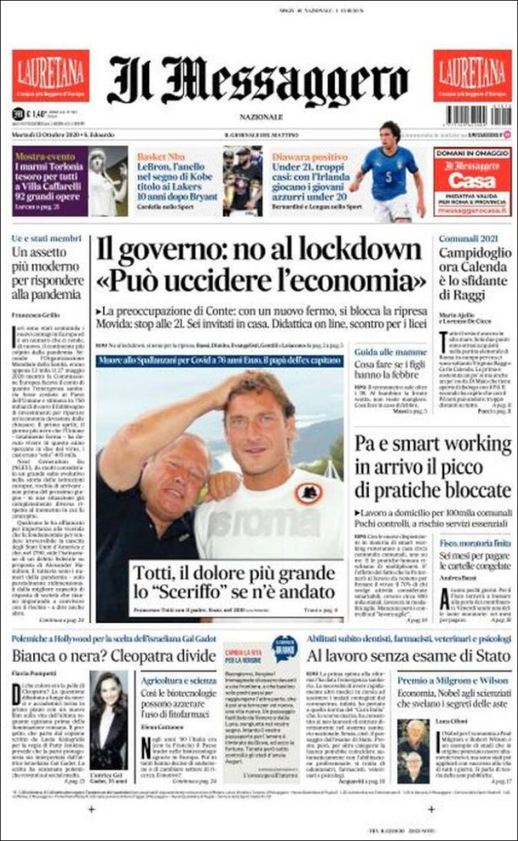 Portada de Il Messaggero (Italia)