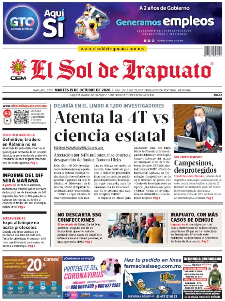 Portada de El Sol de Irapuato (México)