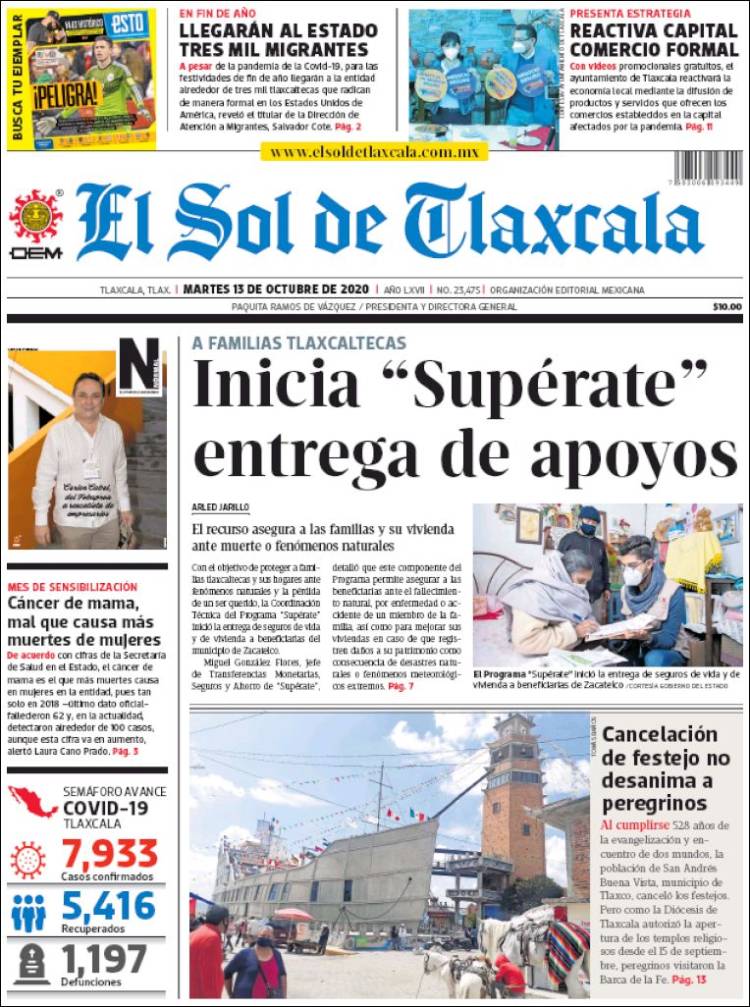 Portada de El Sol de Tlaxcala (México)