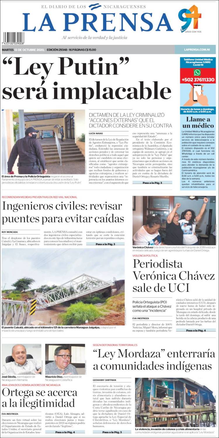 Portada de La Prensa (Nicaragua)