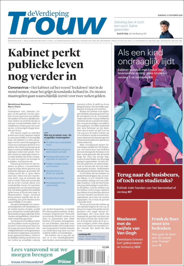 Portada de Trouw (Pa&iacute;ses Bajos)