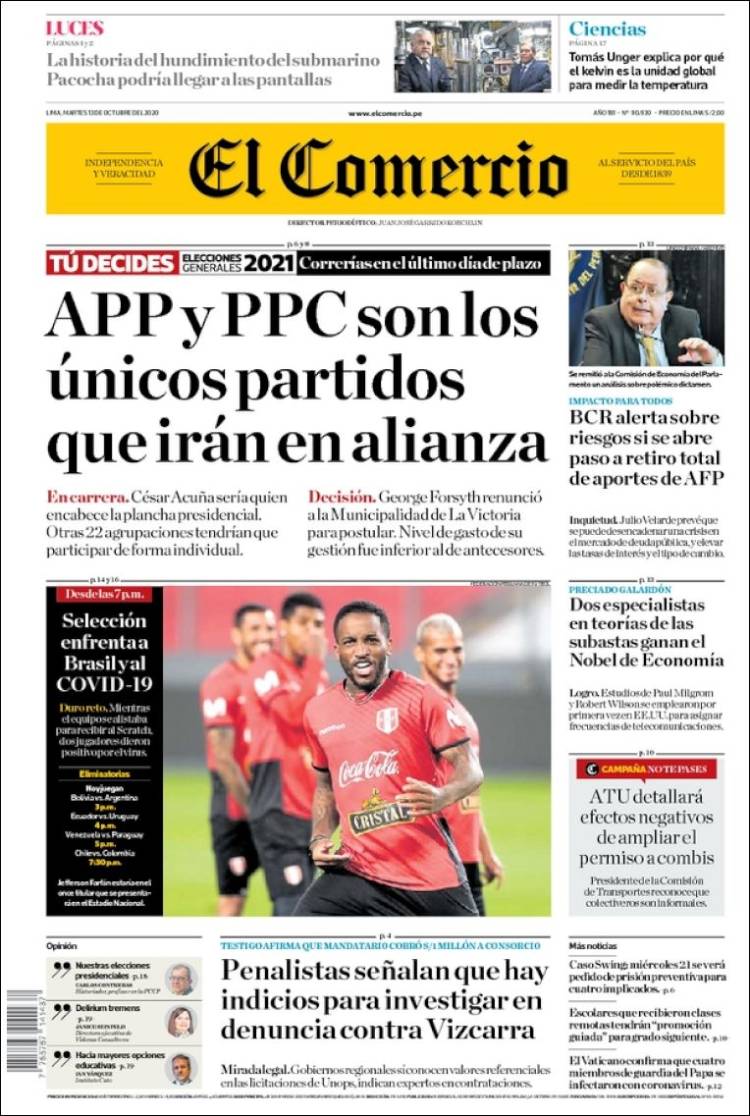 Portada de El Comercio (Per&uacute;)
