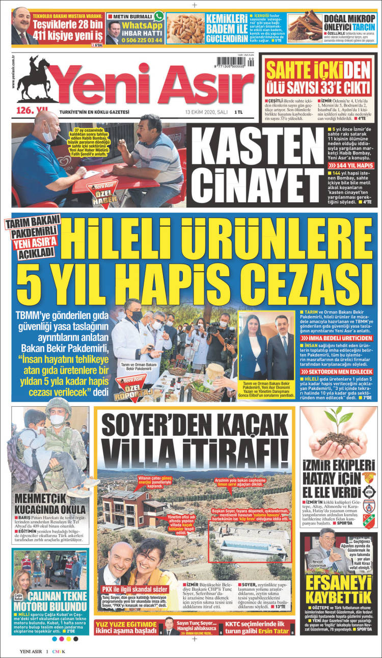 Portada de Yeni Asır (Turqu&iacute;a)