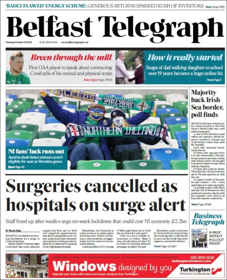 Portada de Belfast Telegraph (Reino Unido)