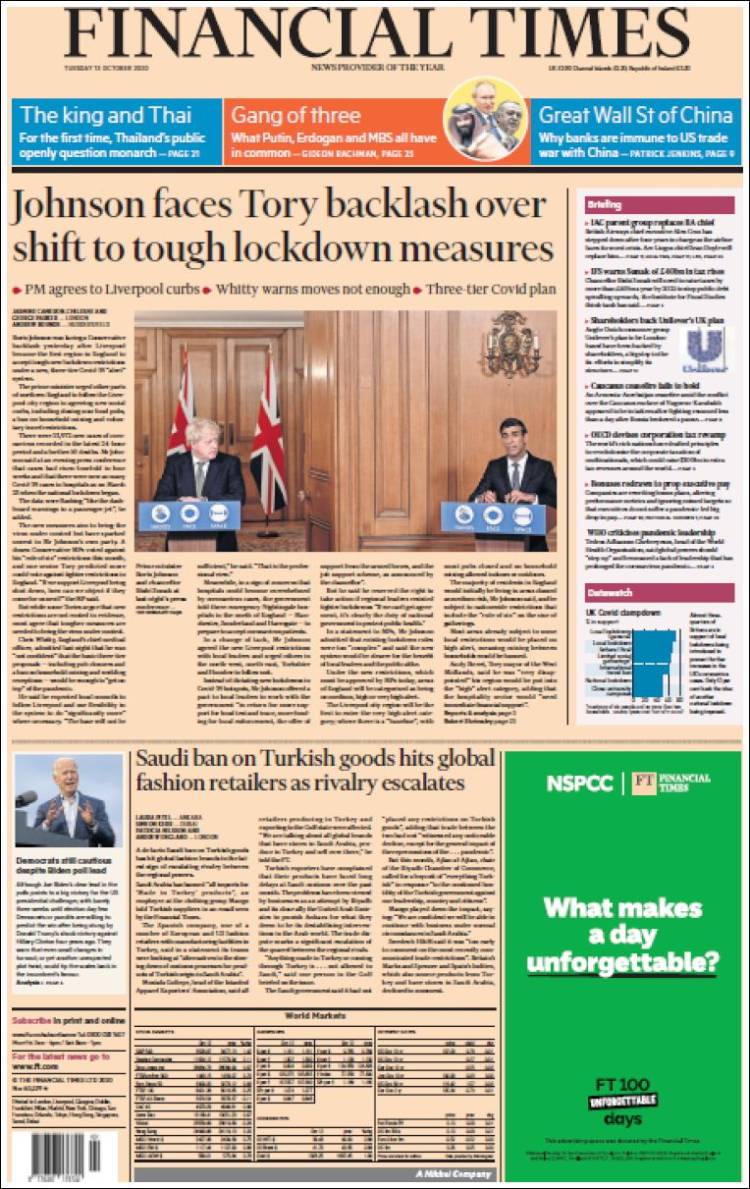 Portada de Financial Times (Reino Unido)