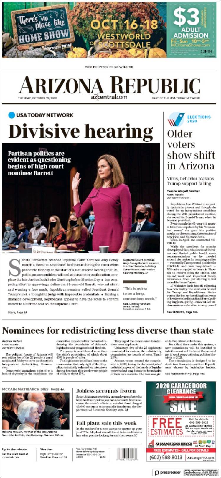 Portada de Arizona Republic News (USA)