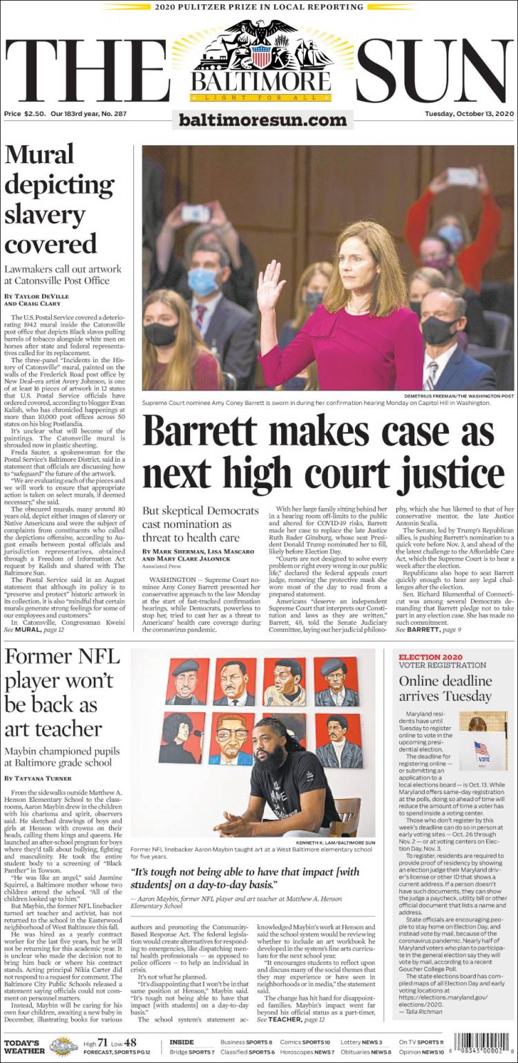 Portada de The Baltimore Sun (USA)