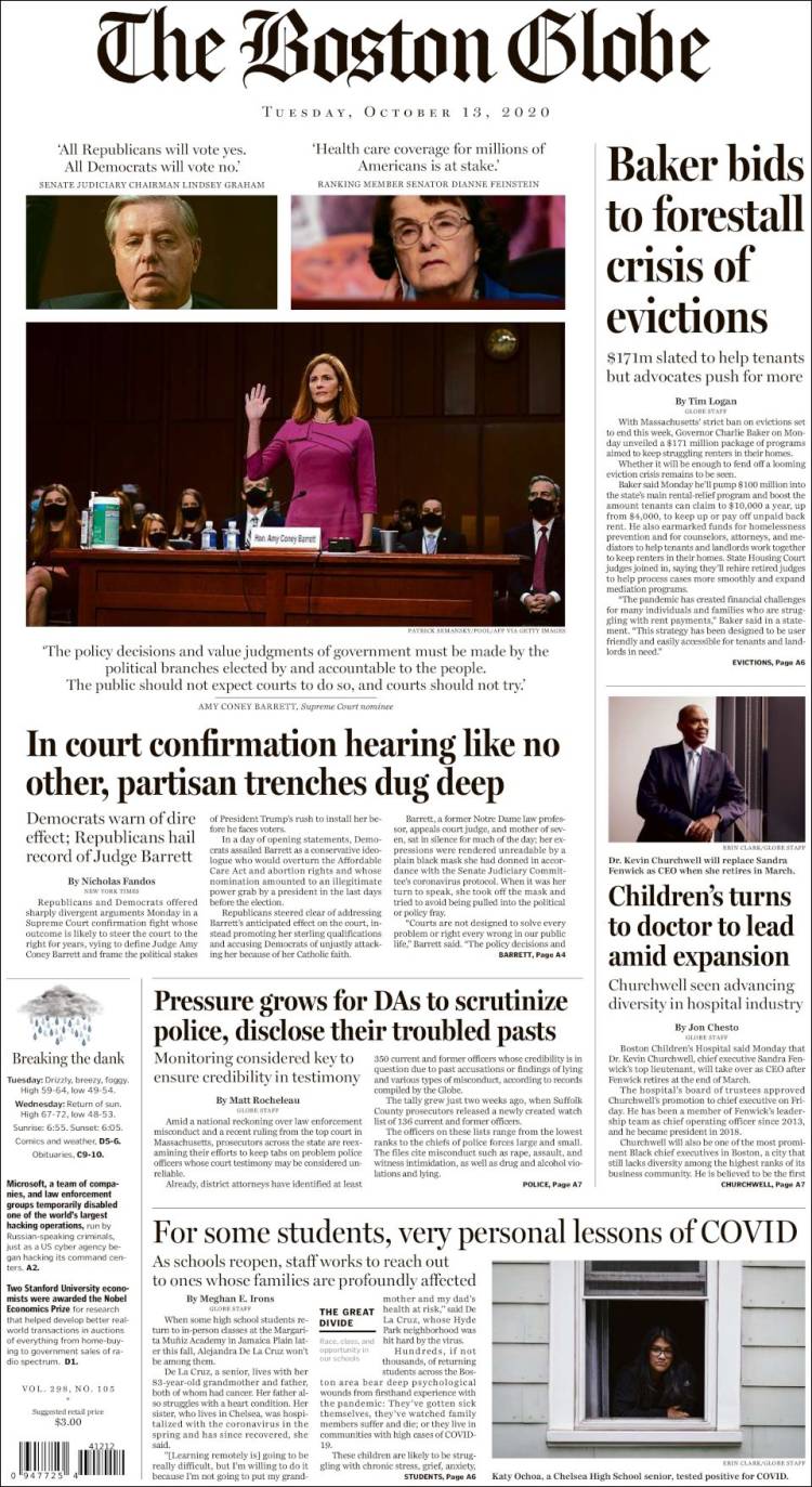 Portada de Boston Globe (USA)