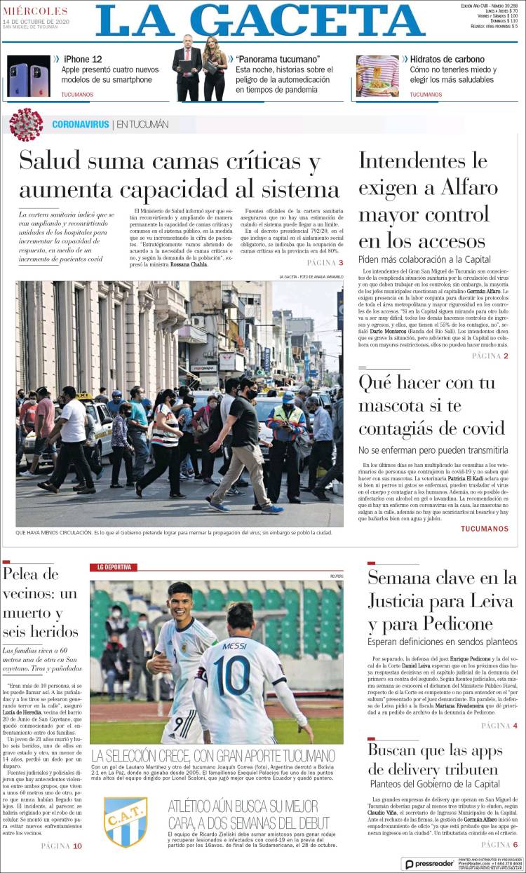 Portada de La Gaceta (Argentina)