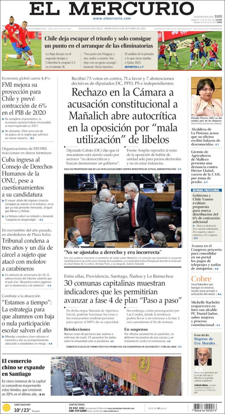 Portada de El Mercurio (Chile)