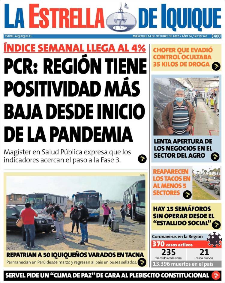 Portada de La Estrella de Iquique (Chile)