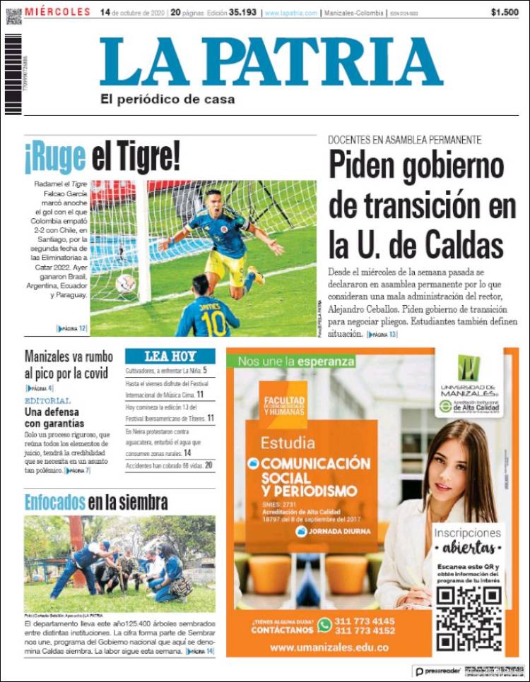 Portada de La Patria (Colombia)