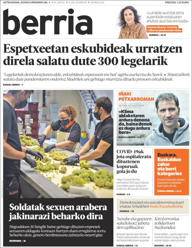 Portada de Berria (Espa&ntilde;a)