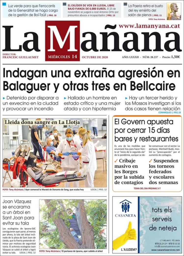 Portada de La Mañana - Diari de Ponent (Espa&ntilde;a)