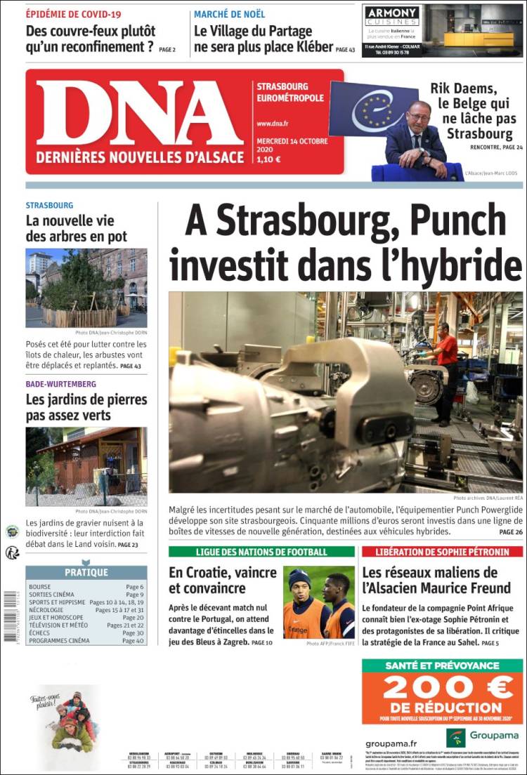 Portada de Les Dernières Nouvelles d'Alsace (Francia)