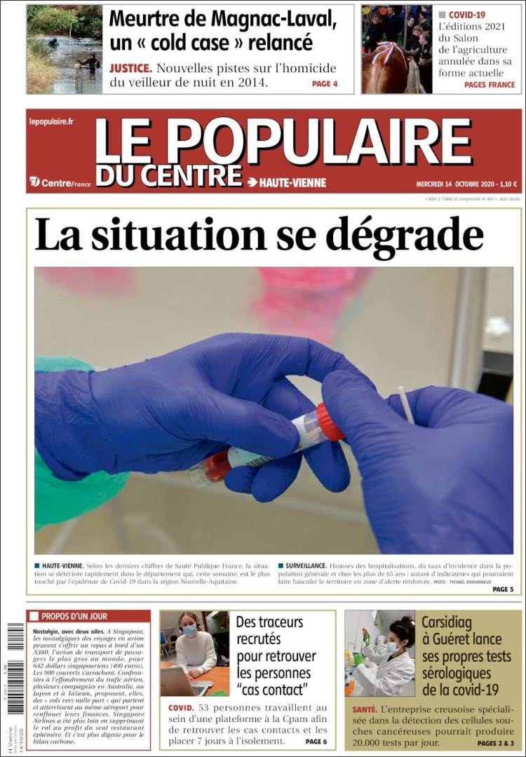 Portada de Le Populaire du Centre (Francia)