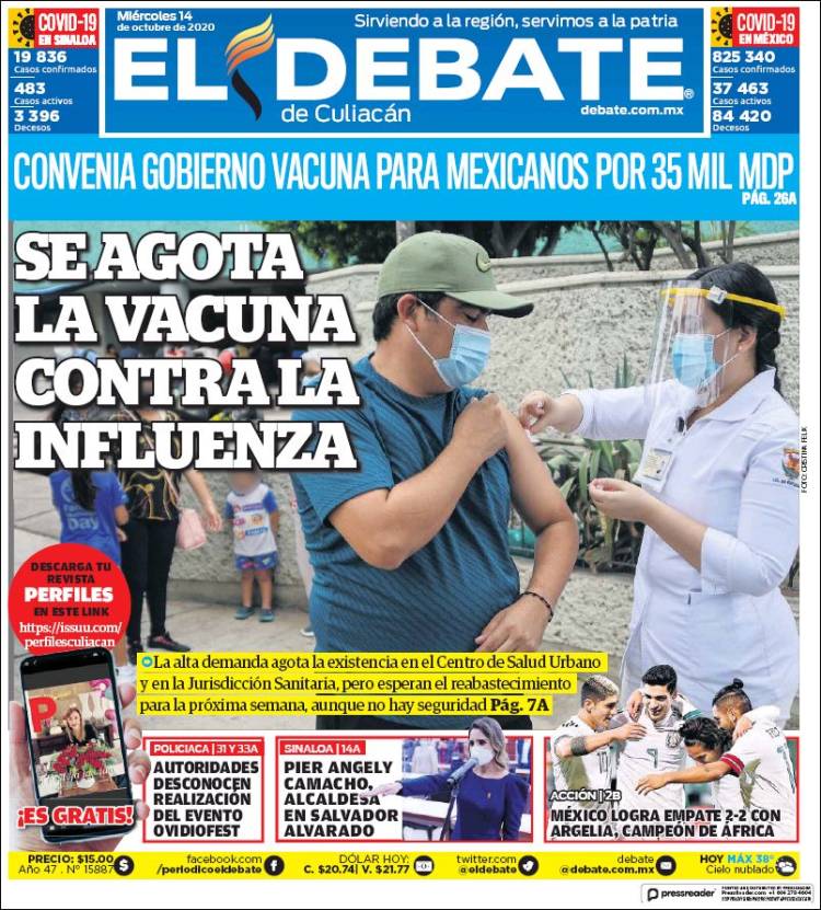 Portada de El Debate de Culiacán (México)