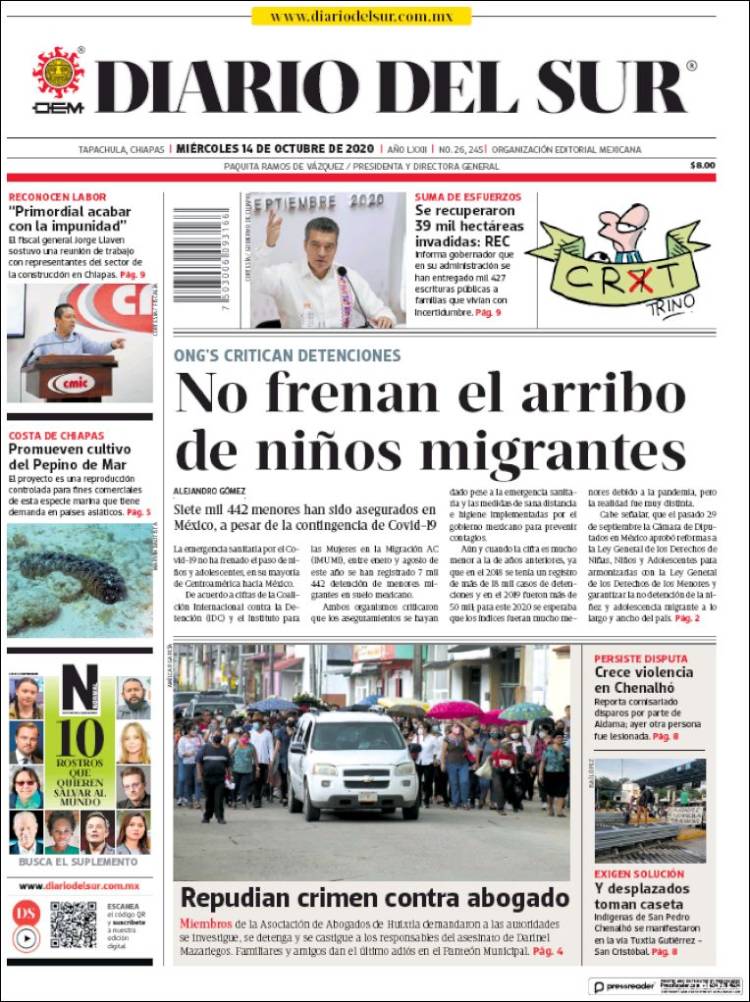 Portada de El Diario del Sur (México)