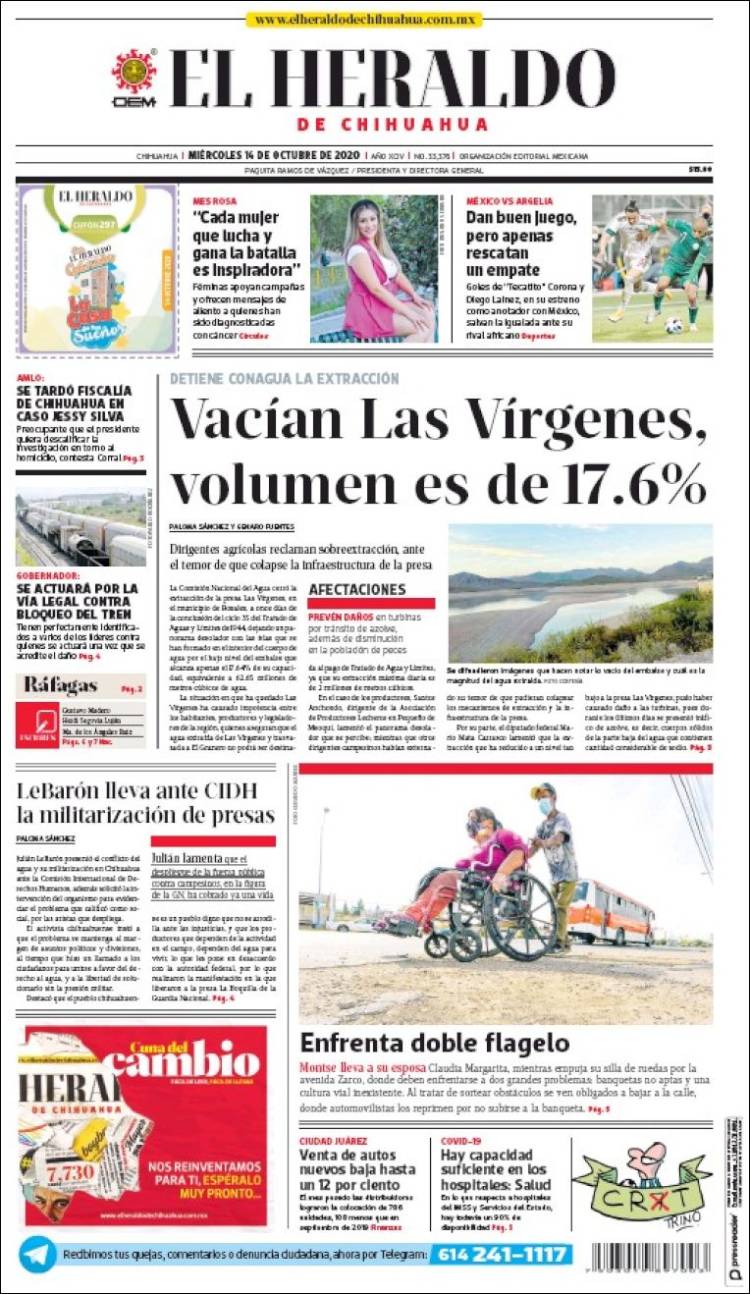 Portada de El Heraldo de Chihuahua (México)