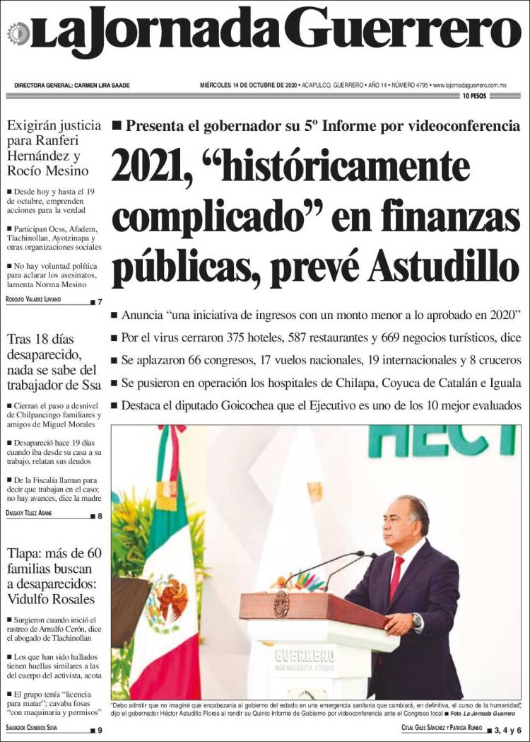 Portada de La Jornada de Guerrero (México)