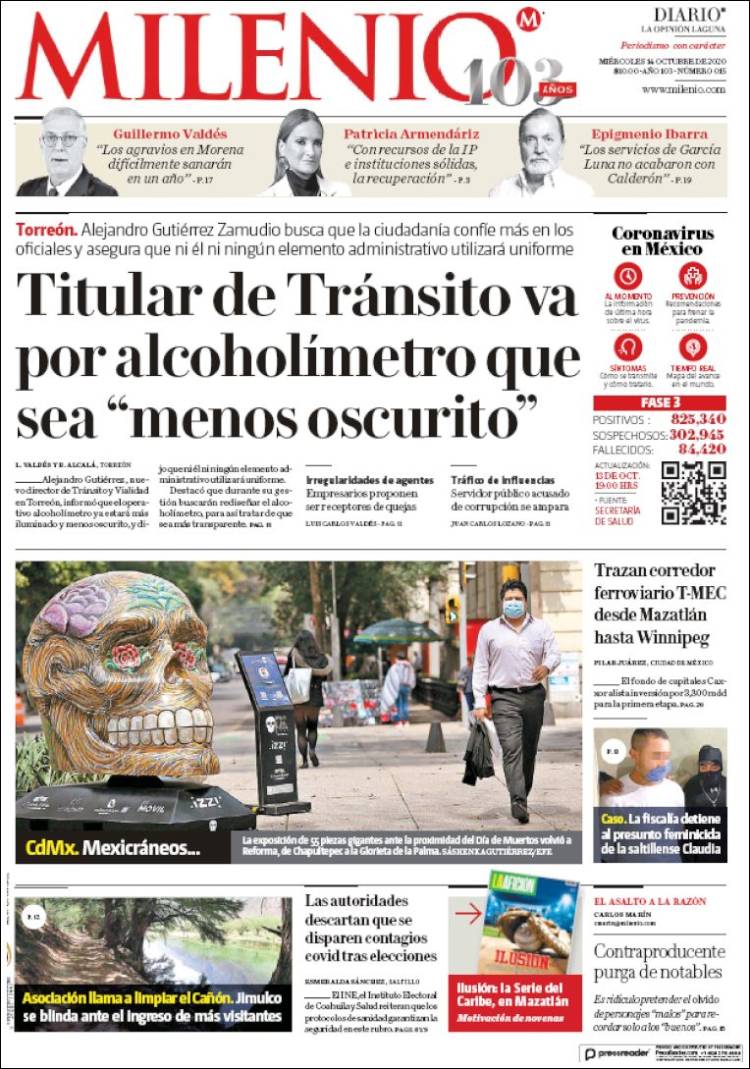 Portada de Milenio - Laguna (México)
