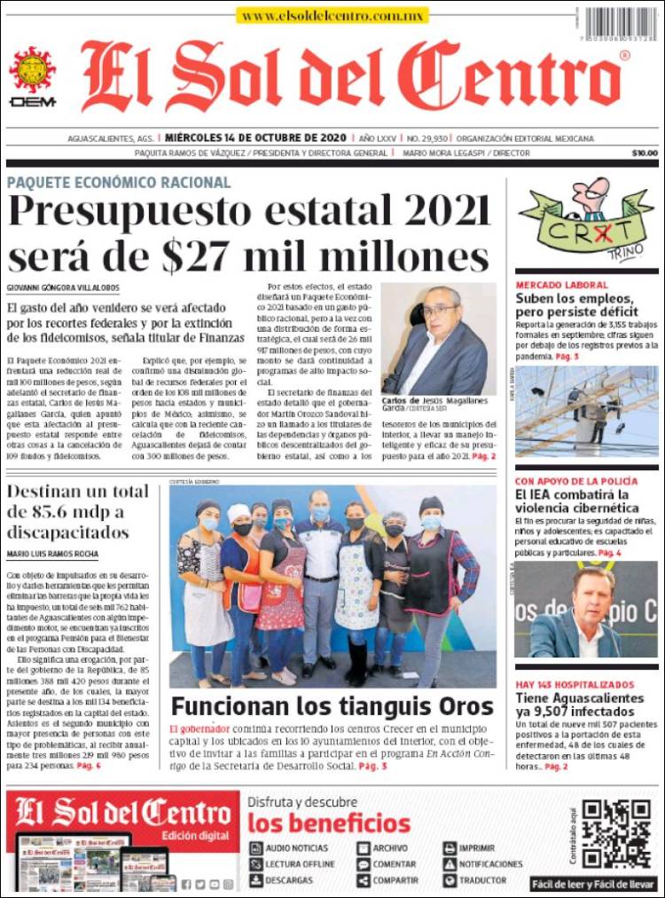 Portada de El Sol del Centro (México)