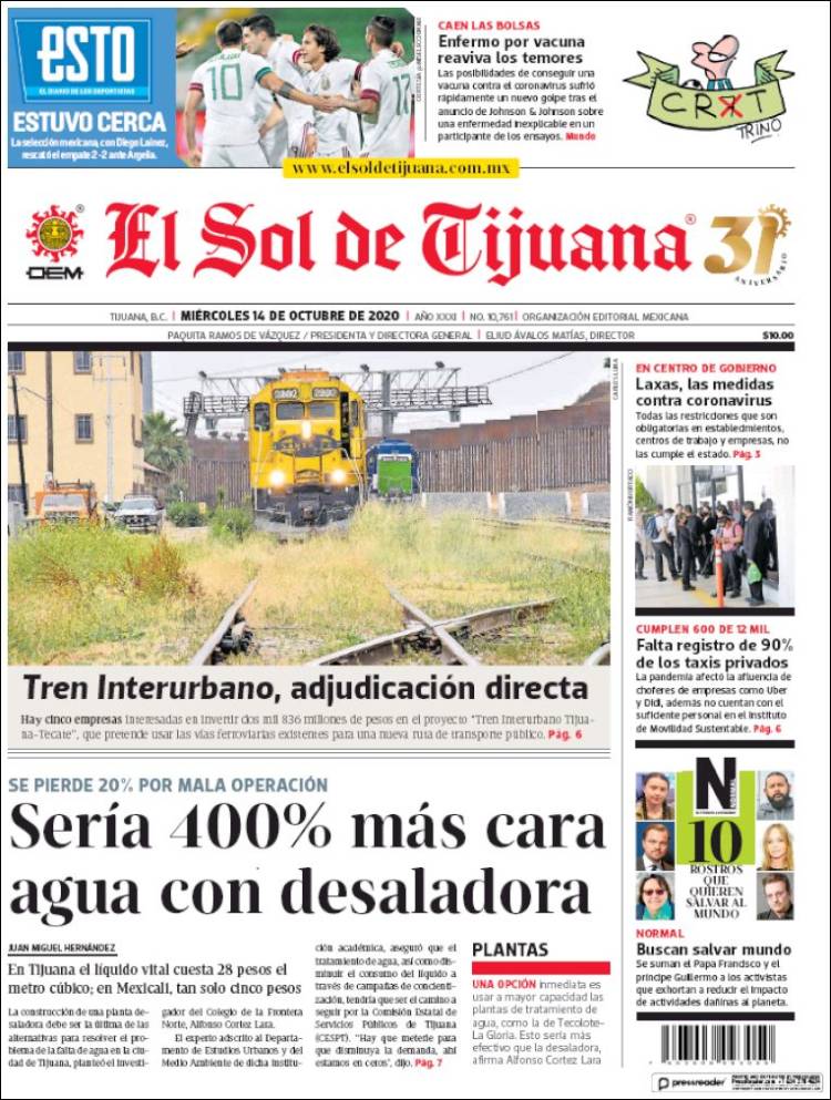 Portada de El Sol de Tijuana (México)