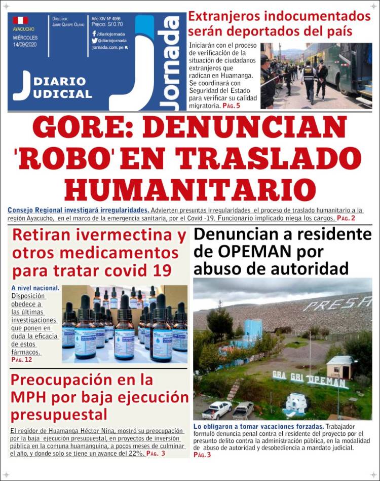 Portada de Diario Jornada (Per&uacute;)