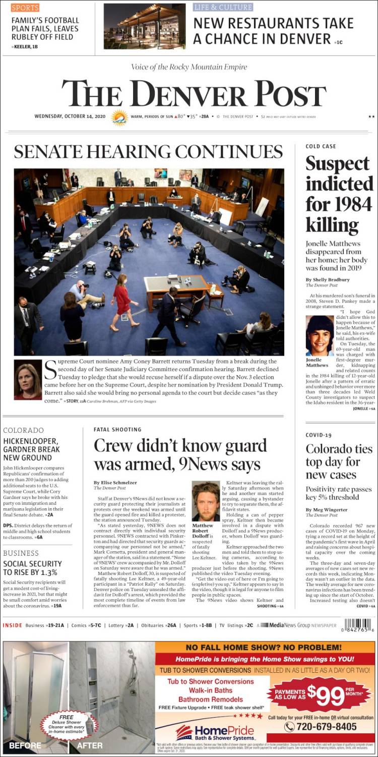 Portada de The Denver Post (USA)