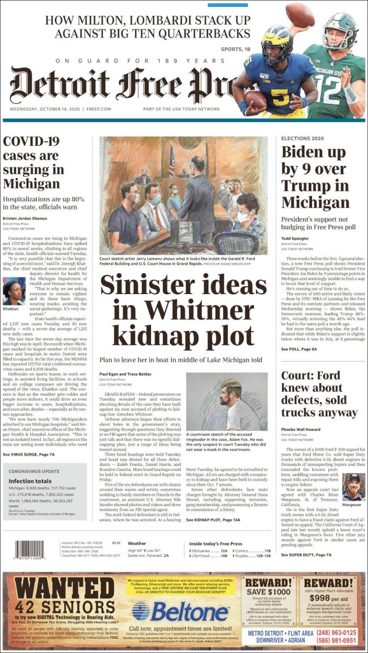 Portada de Detroit Free Press (USA)