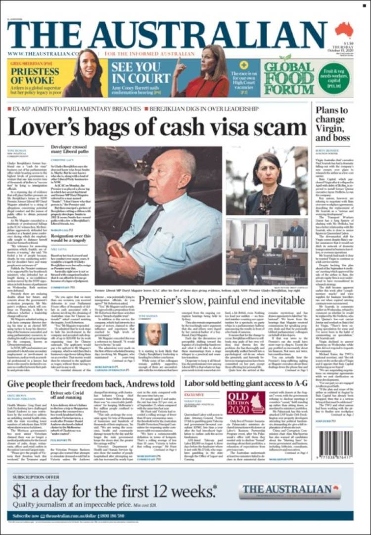 Portada de The Australian (Australie)