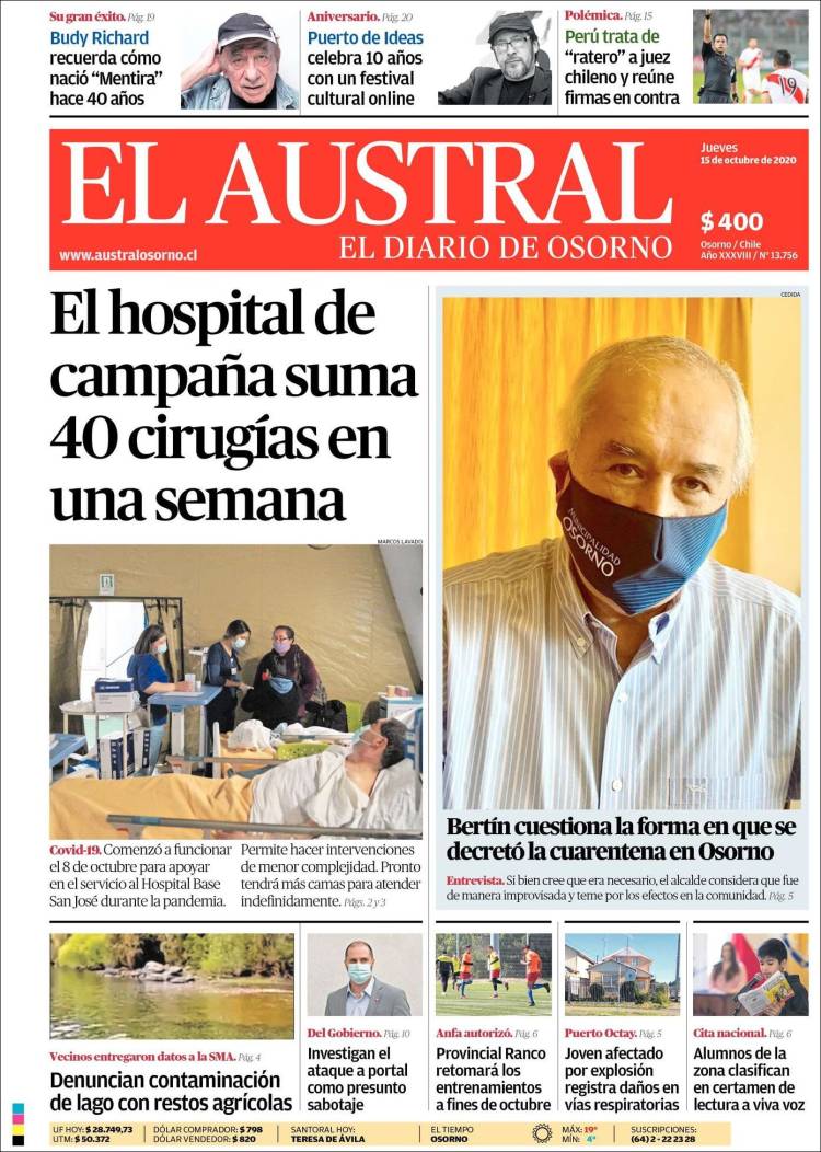 Portada de El Austral de Osorno (Chili)