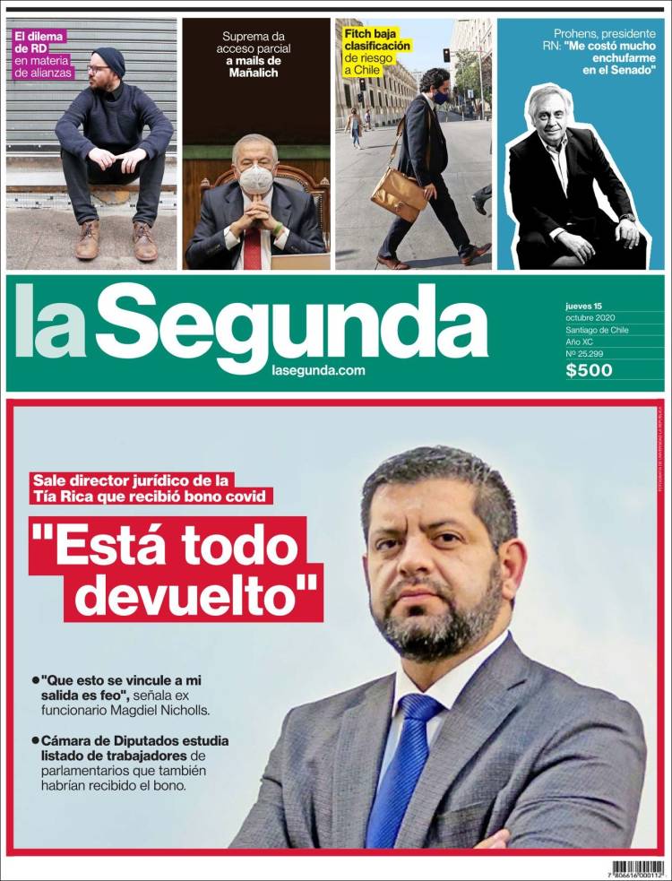 Portada de La Segunda (Chili)