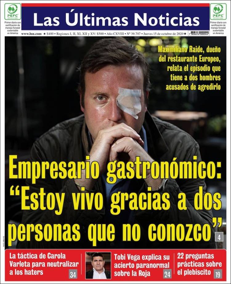 Portada de Las Últimas Noticias (Chili)