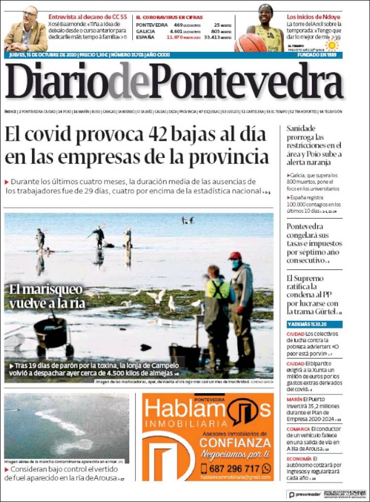 Portada de Diario de Pontevedra (Espagne)