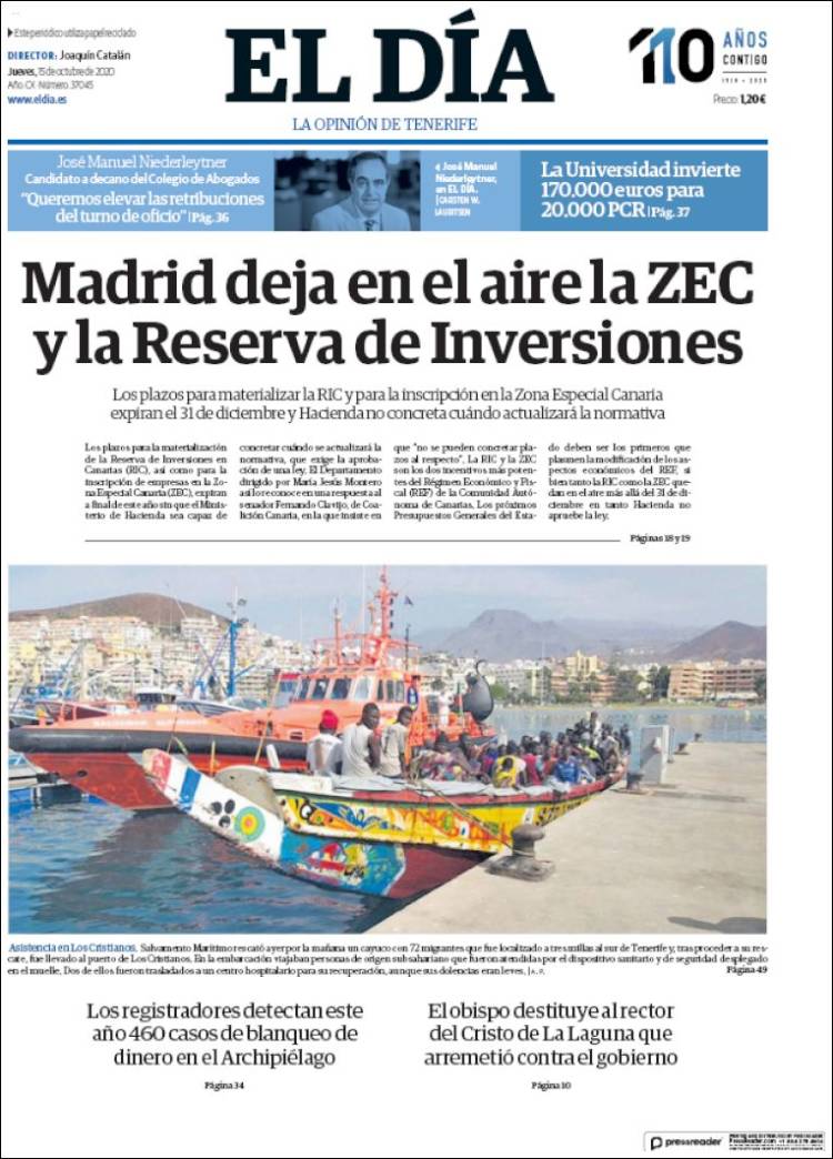 Portada de El Día (Espagne)