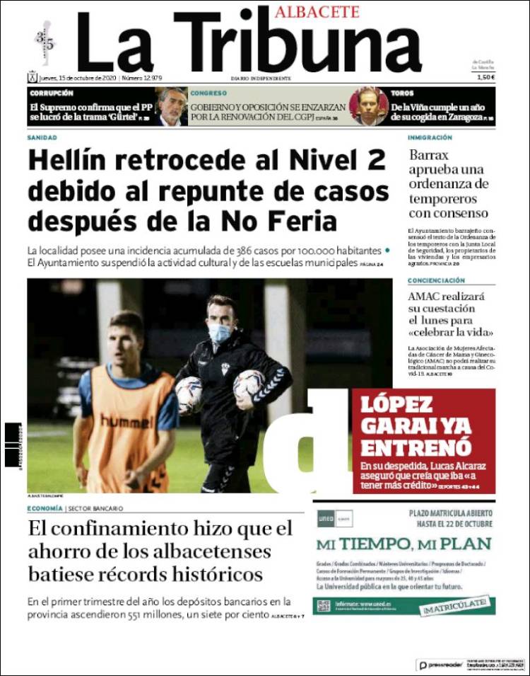 Portada de La Tribuna de Albacete (Espagne)