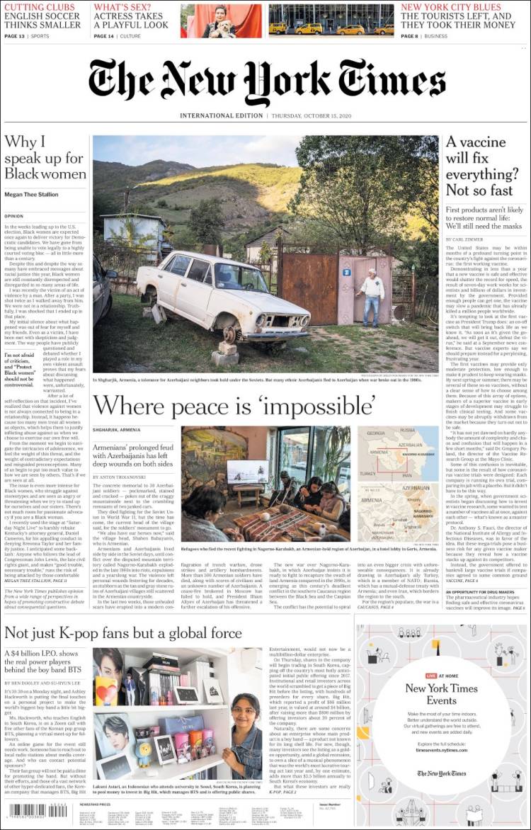 Portada de International New York Times (Europe)