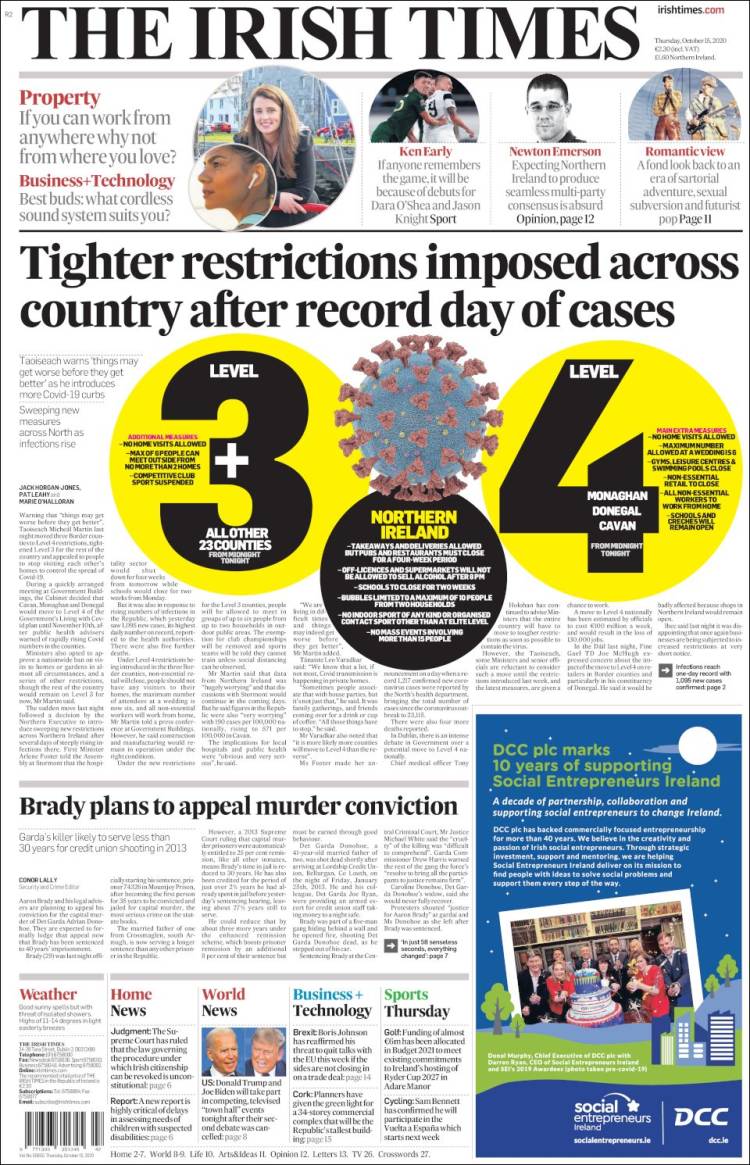 Portada de Irish Times (Irlande)