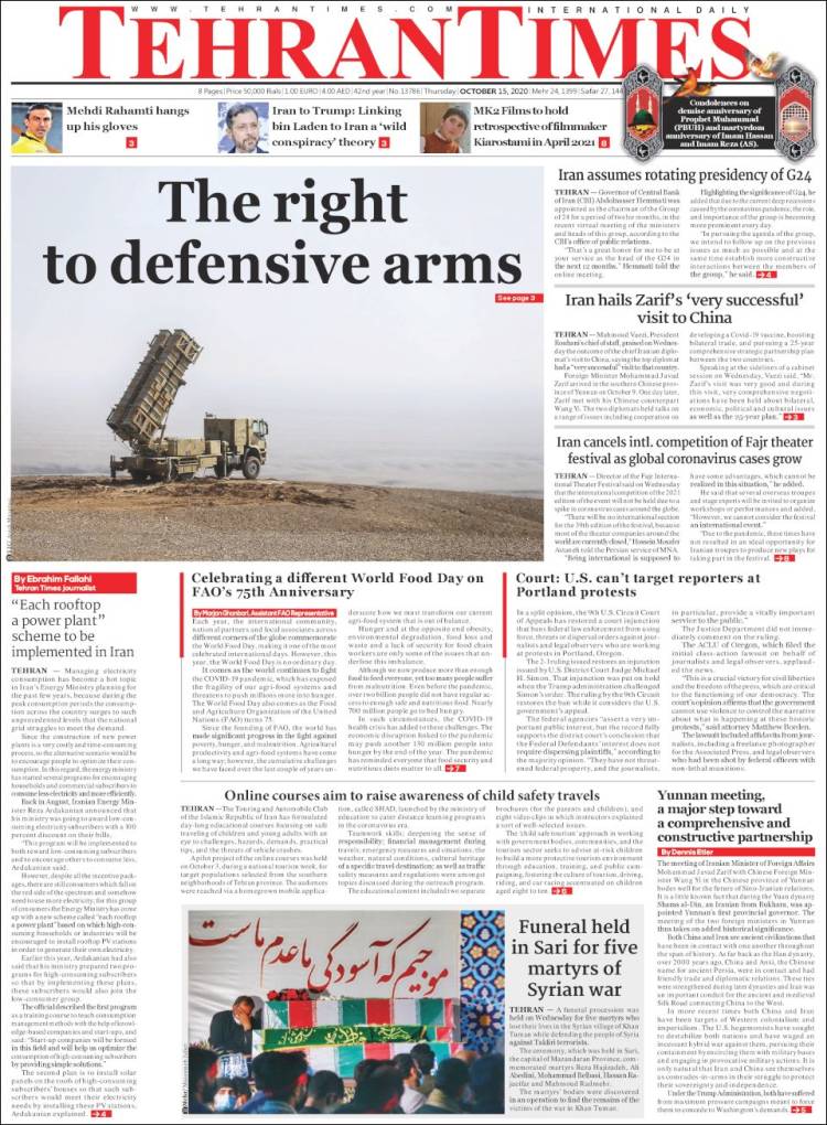 Portada de TehranTimes (Iran)