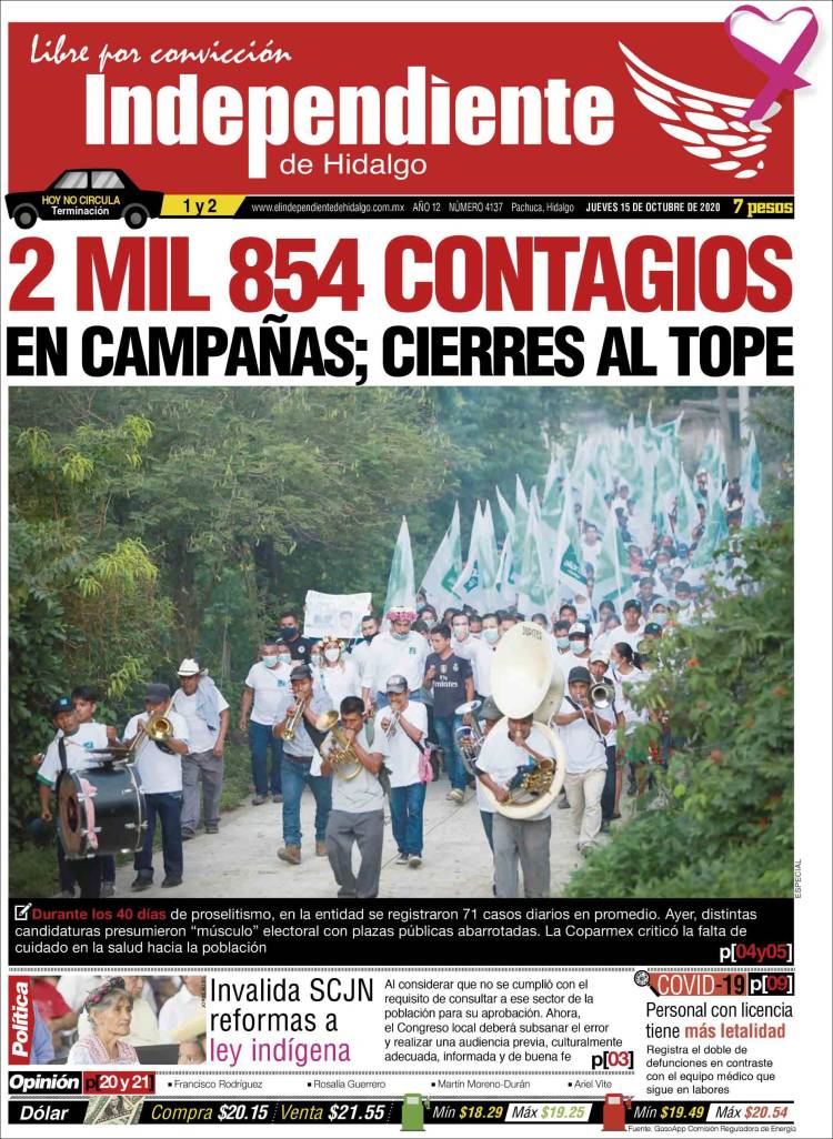 Portada de El Independiente de Hidalgo (Mexique)