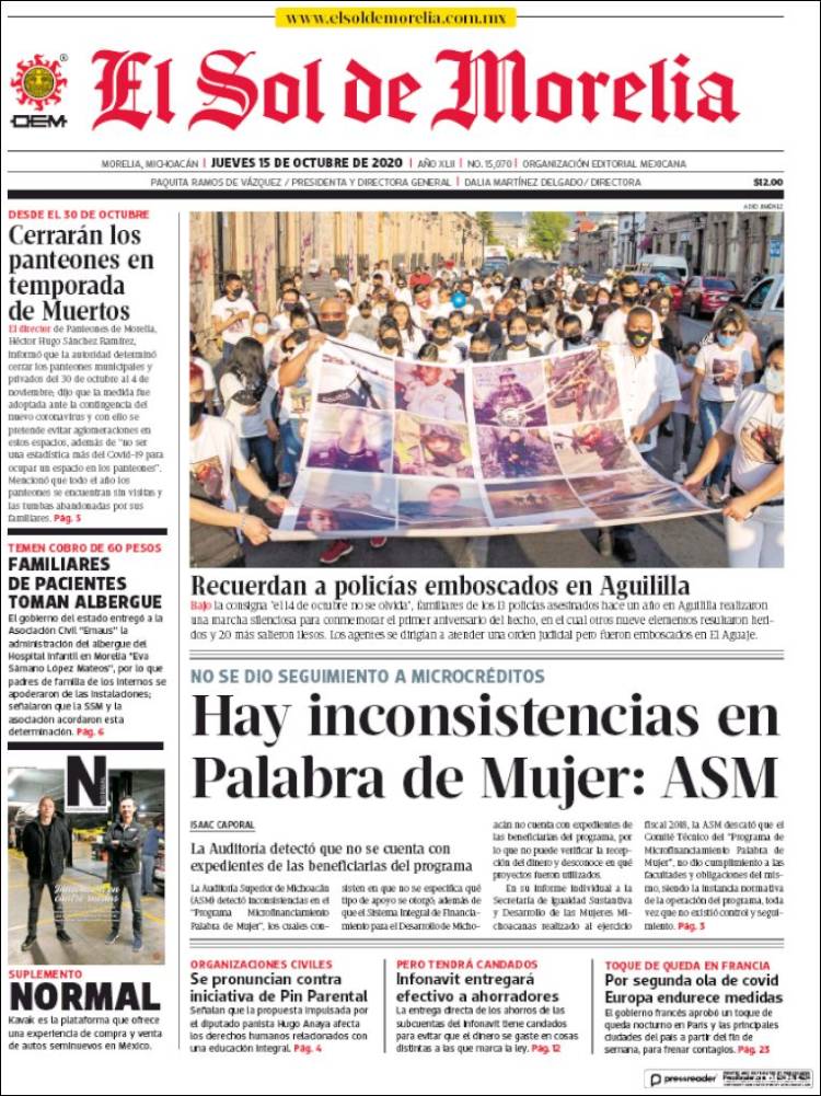 Portada de El Sol de Morelia (Mexique)
